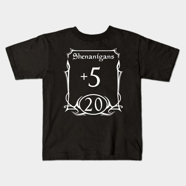 DnD Stat Shenanigan's inverted in white Kids T-Shirt by Vivid Chaos